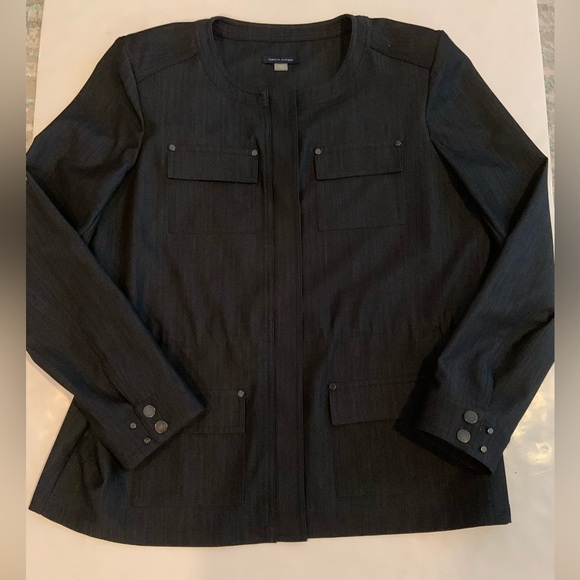 TOMMY HILFIGER Navy Blue Light Utility Full Zip Jacket Blazer w Pockets Size 14 - Picture 1 of 9